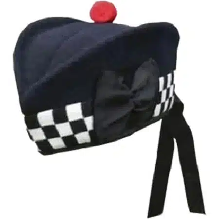 100% Pure Wool Navy Blue Diced Black & White Glengarry Hat