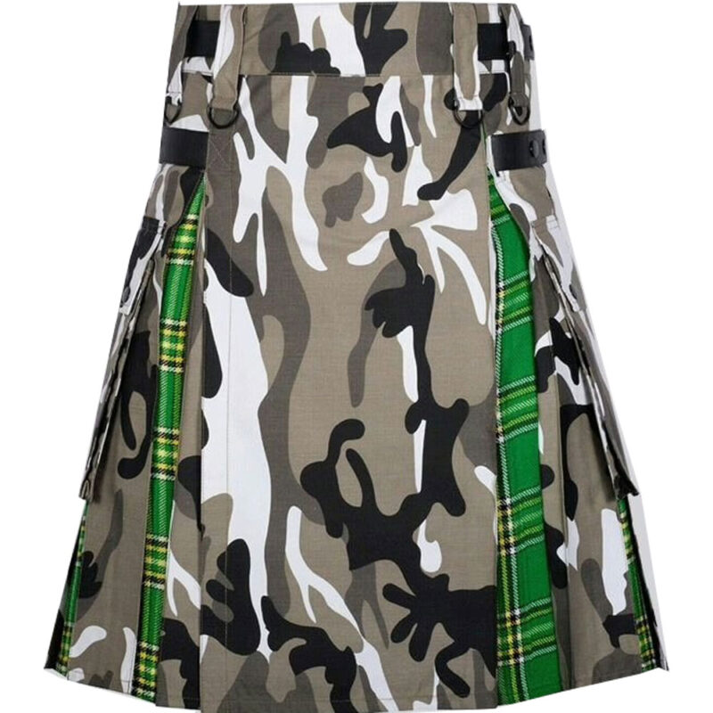 Arban Camo Irish Tartan Scottish Utility Cargo Hybrid Kilt