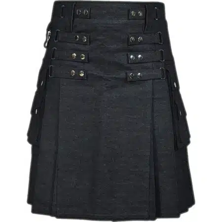 Black Denim Kilt For Women
