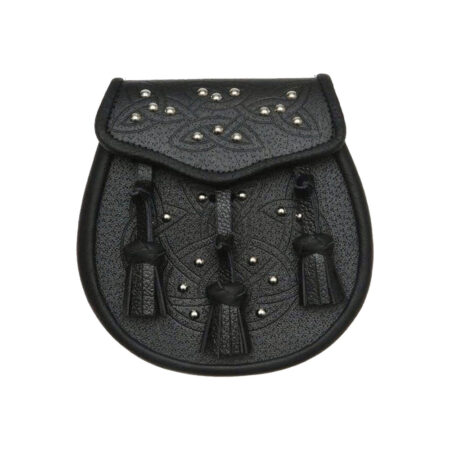 Black Leather Celtic Embossed Studded Leather Sporran