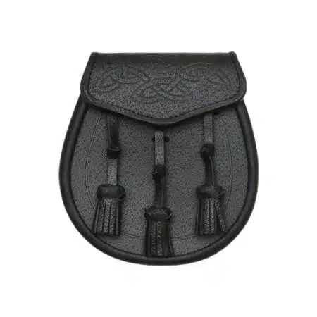 Black Leather Celtic Interweave Knotted Tassel Sporran