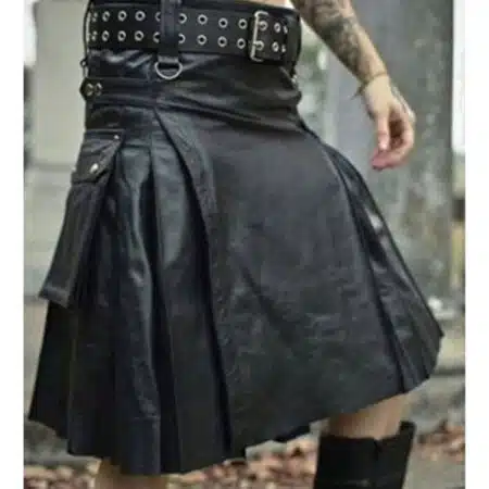 Black Leather Kilt For Men