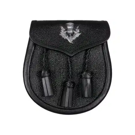 Black Leather Sporran With Thistle Emblem