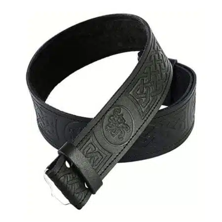 Black Leather Thistle Embossed kilt Belt