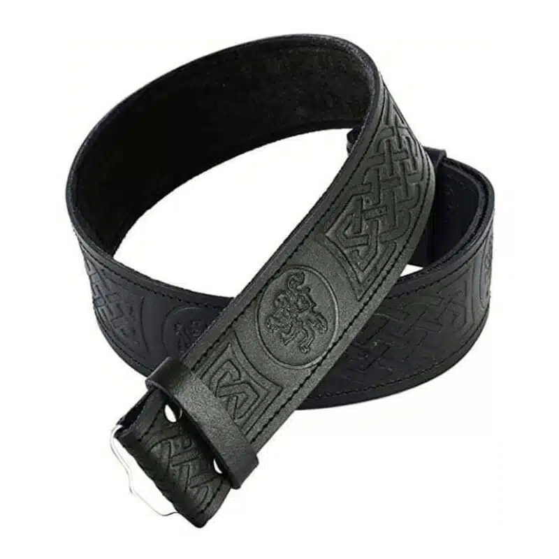 Black Leather Thistle Embossed kilt Belt