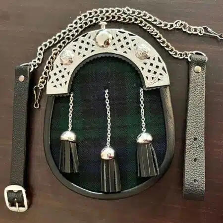 Black Watch Tartan Silver Cantle Sporran With Chain