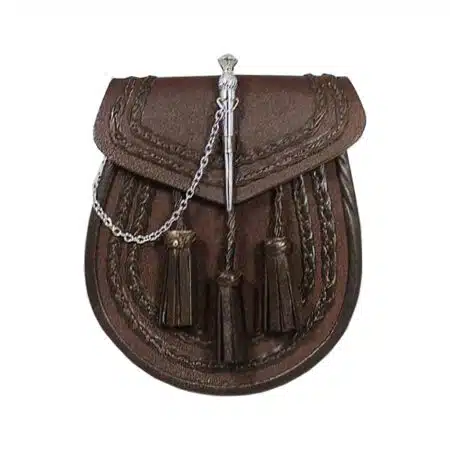 Brown Leather Braided Sporran - Thistle Pin Lock