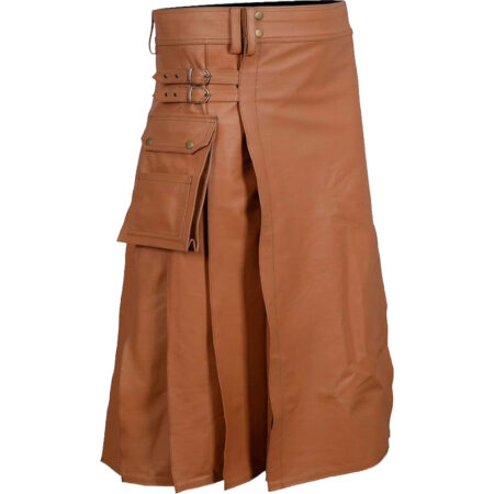 Brown Leather Utility Kilt For Men