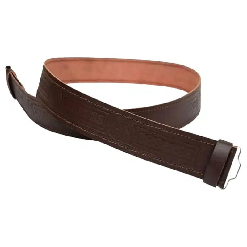 Brown Scottish Traditional Kilt Belt with Celtic Buckle