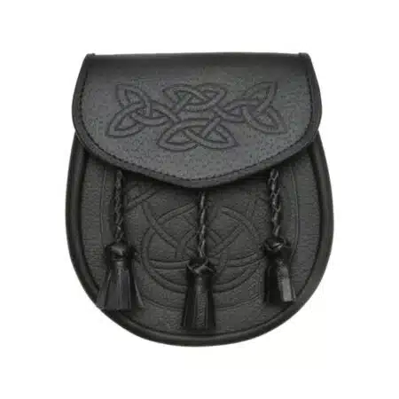Celtic Interweave Woven Tassel Black Leather Sporran