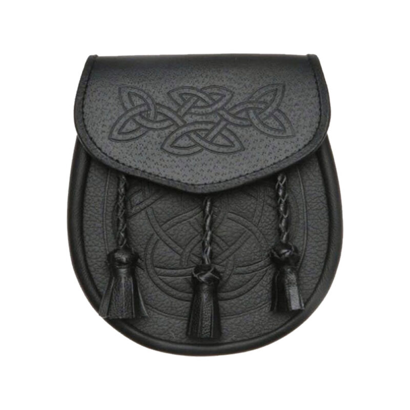 Celtic Interweave Woven Tassel Black Leather Sporran