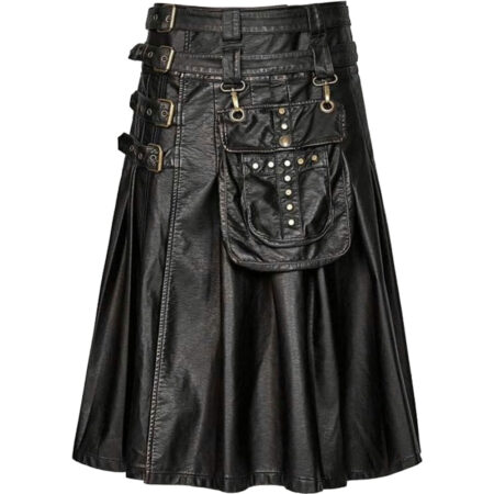 Cowhide Black Leather Gothic Kilt