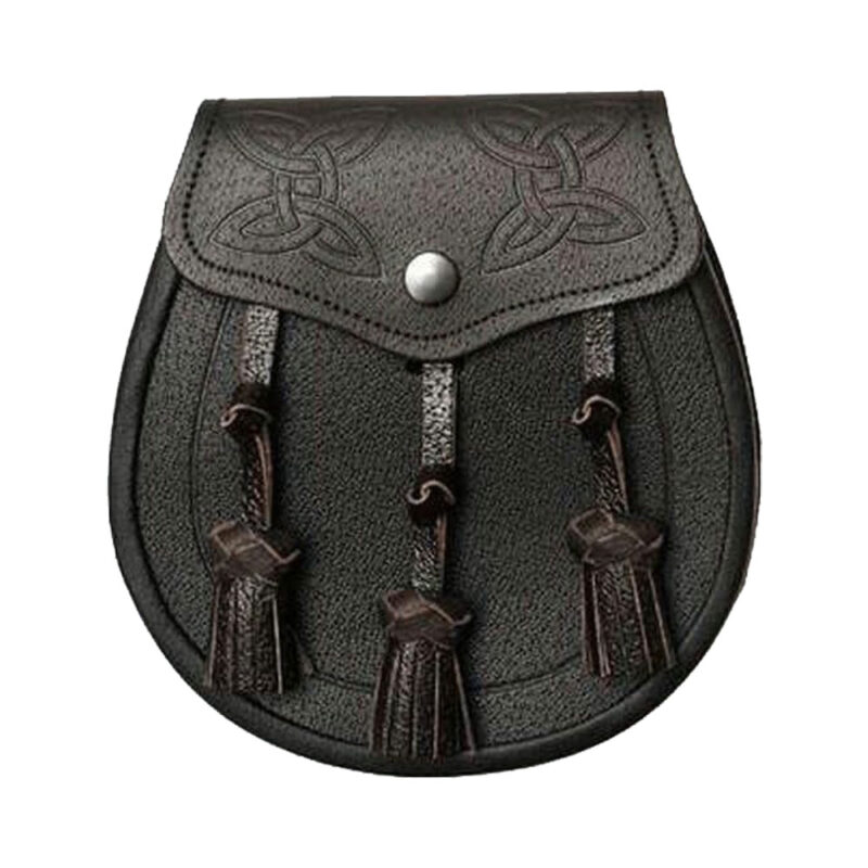 Dark Brown Leather Twin Swirl Celtic Embossed Sporran