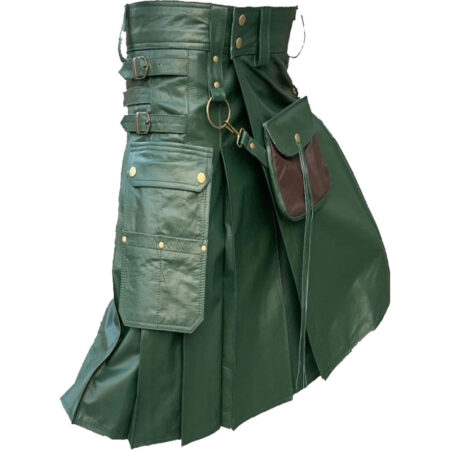 Green Leather Kilt With Sporran