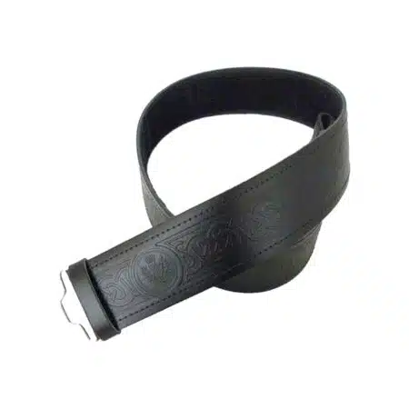 High Quality Embossed Leather Scottish Highland Kilt Belt with Celtic Buckle