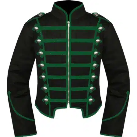 Mens Black Green Military Marching Band Drummer Jacket,Mens Gothic style military coat