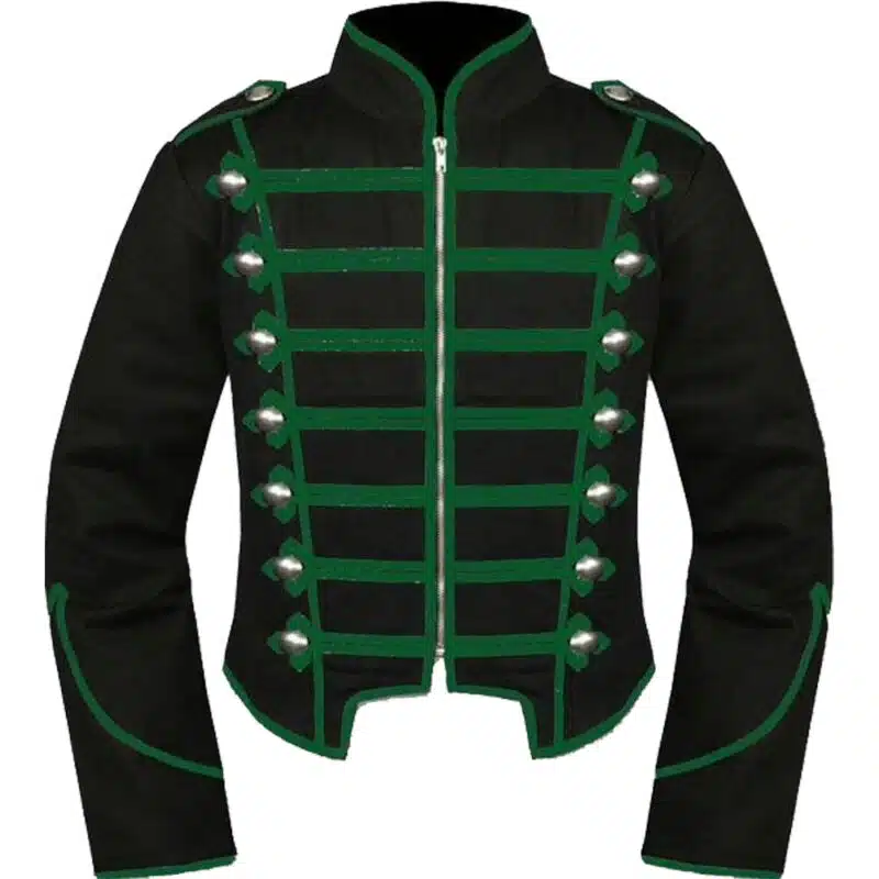 Mens Black Green Military Marching Band Drummer Jacket,Mens Gothic style military coat