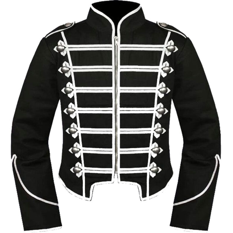 Mens Black Silver Military Drummer Jacket,Mens Gothic style military coat