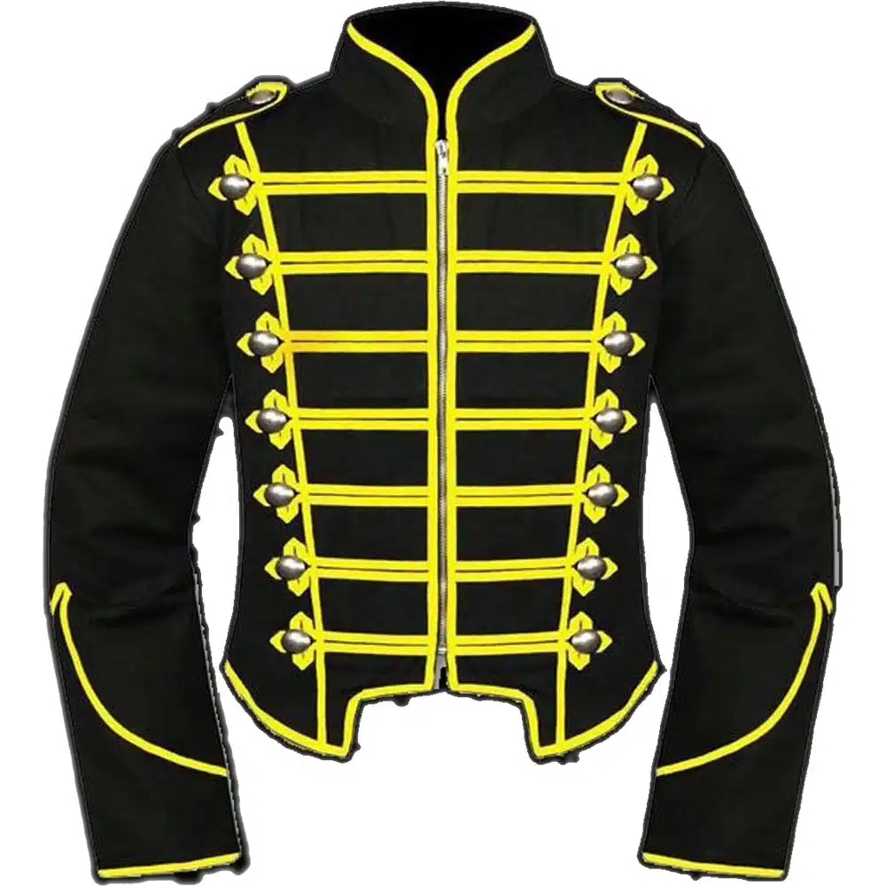 Mens Black Yellow Military Drummer Jacket,Mens Gothic style military coat
