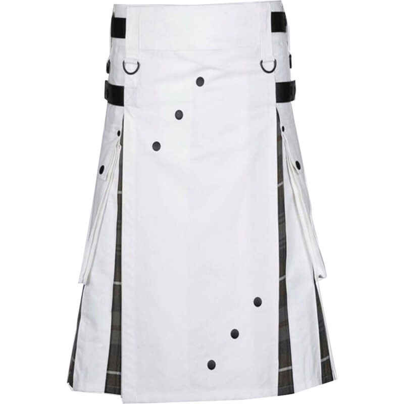 Men's White Cotton Hybrid Kilt