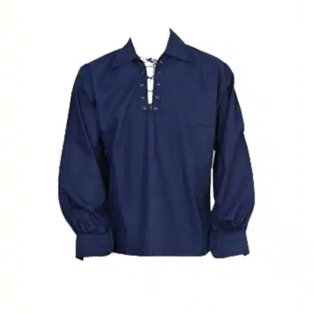 Navy Blue Scottish Mens Jacobean Ghillie Kilt Shirt