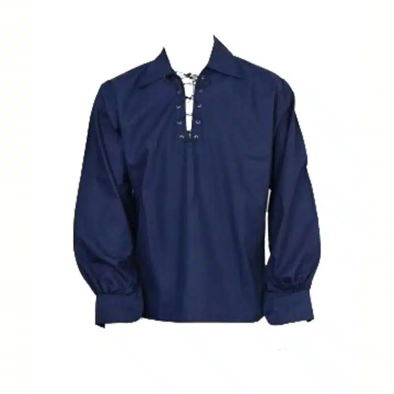 Navy Blue Scottish Mens Jacobean Ghillie Kilt Shirt