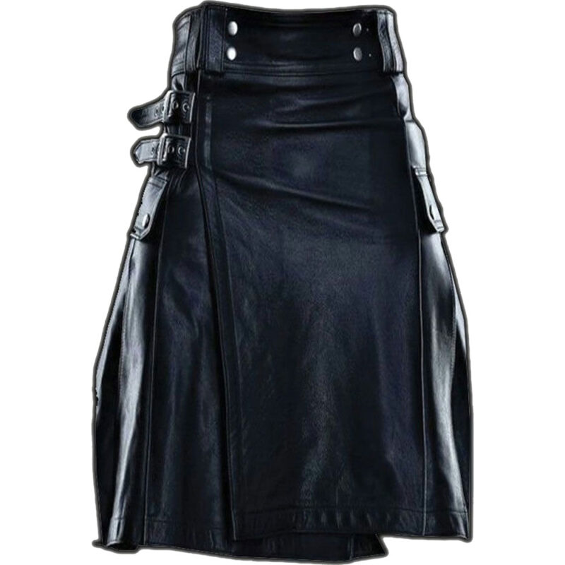 New Stylish Pure Black Leather Kilt