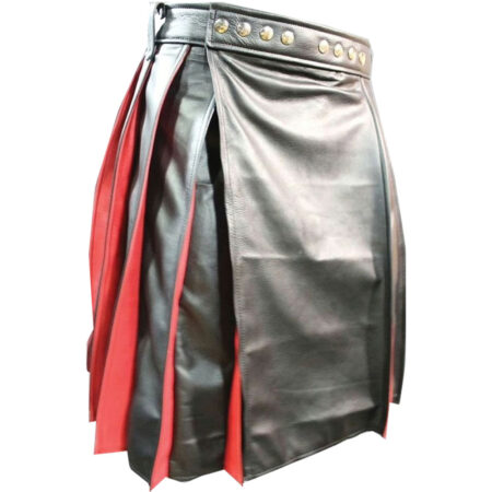 Pleated Black and Red Leather Kilt