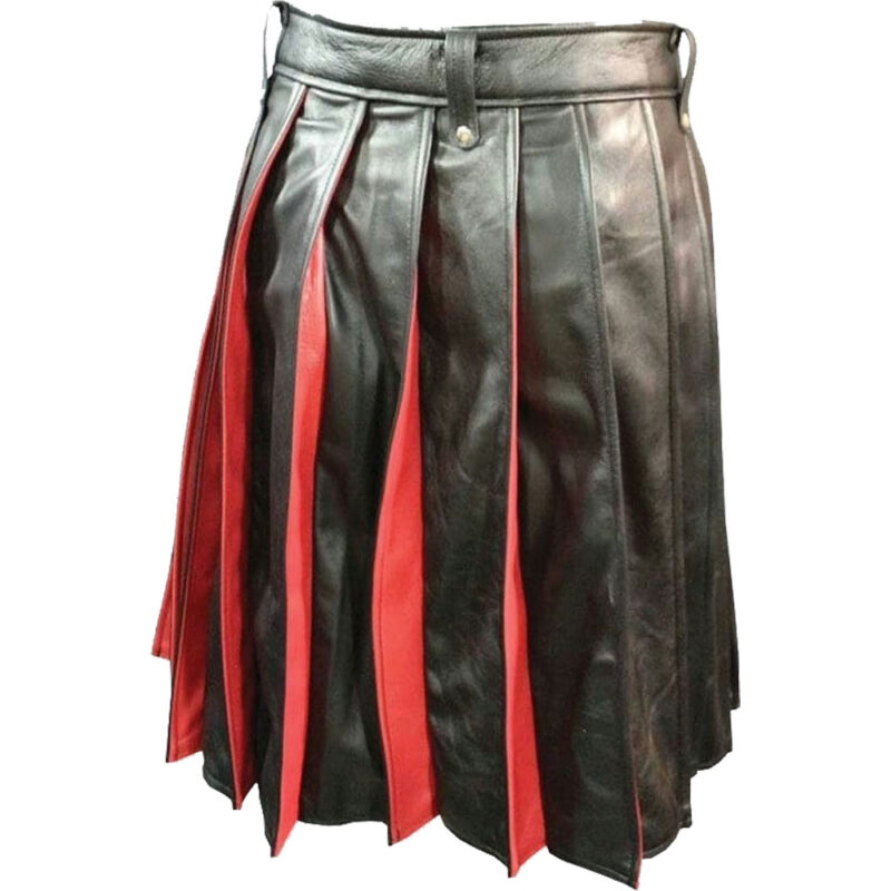 Pleated Black and Red Leather Kilt