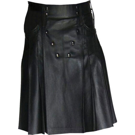 Real Leather Pleated Kilt Clubwear Utility Kilt