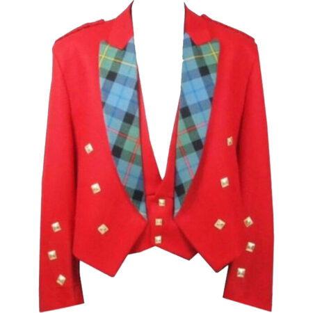 Red Prince Charlie Jacket With Tartan Lapel Made To Measure