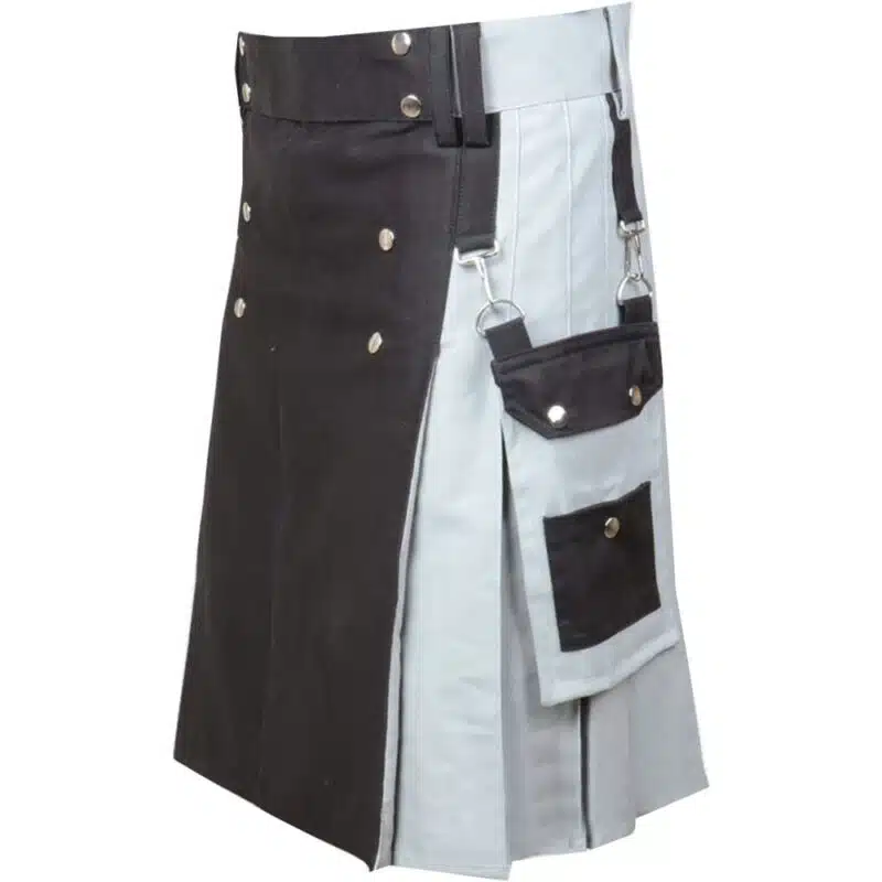 Scottish Black And Gray Cotton Kilt