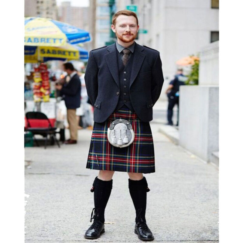 Black Stewart Tartan Argyll Kilt Outfit