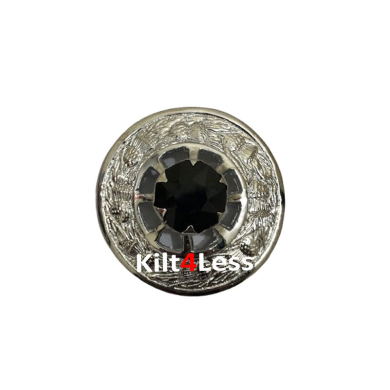 Scottish Fly Plaid Brooch Black Stone
