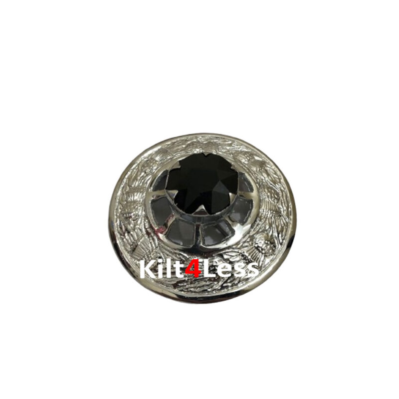 Scottish Fly Plaid Brooch Black Stone
