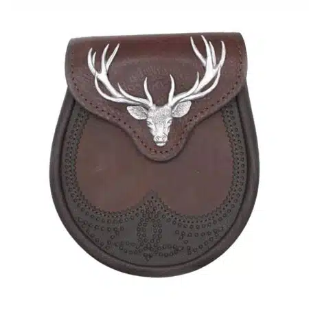 Brown Stag Head Leather Sporran