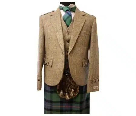 Khaki Tweed men's Argyle Wedding Kilt Jacket with vest