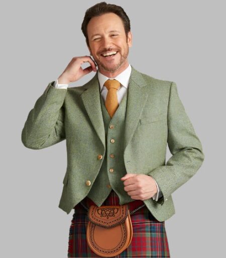 Green Lovat Tweed Jacket Kilt Outfit
