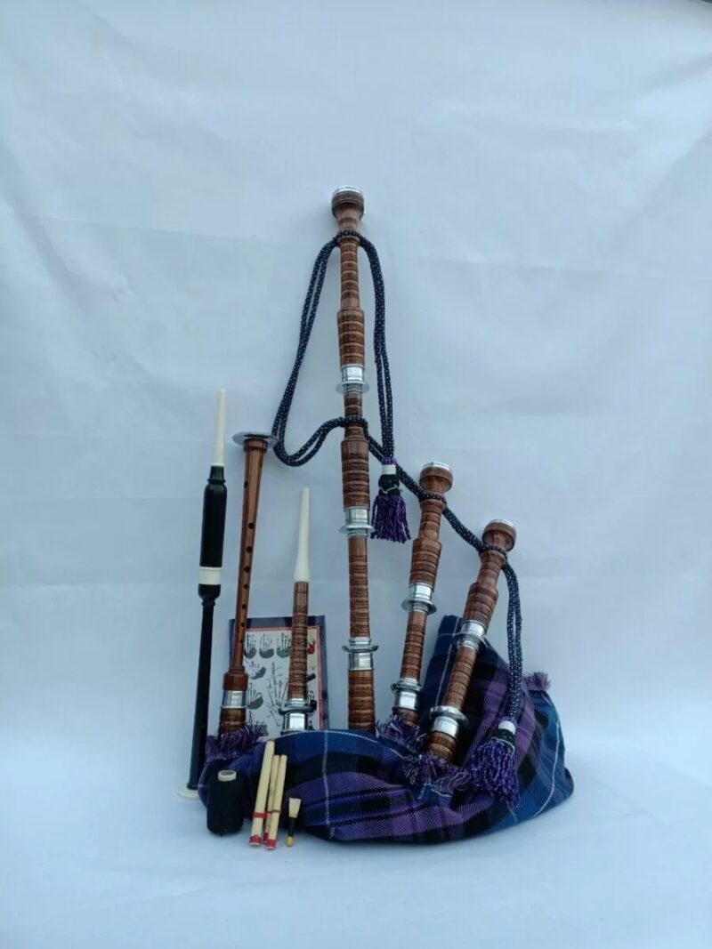 Pride Of Scotland Tartan Natural Finish Bagpipe Set