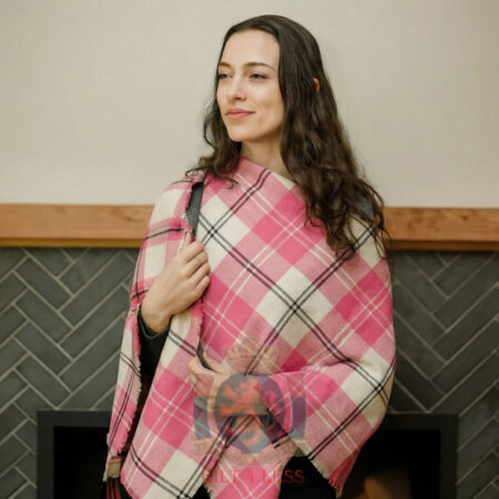 Ailsa Pink Tartan Shawl For Women