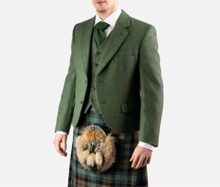 Olive Green Wool Argyle Kilt Jacket & Vest