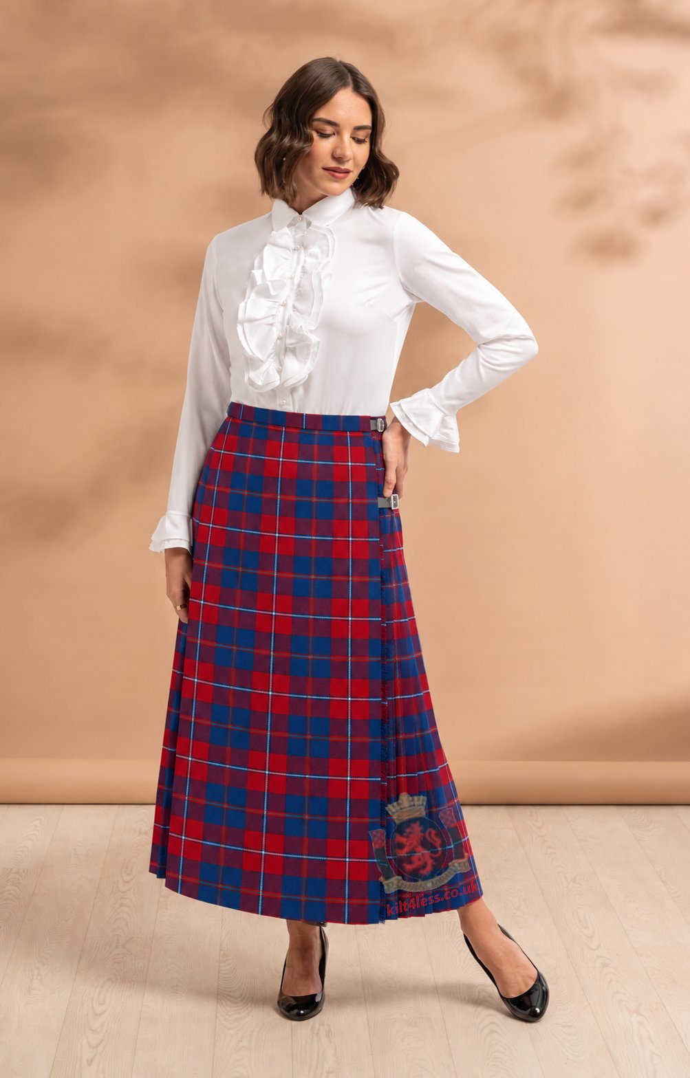 Galloway Red Modern Tartan Midi Skirt